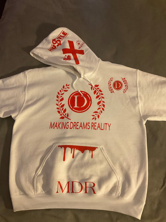 Red and white MAKING DREAMS REALITY hoodie